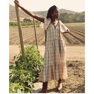 THE GREAT. Iris dress in washed rose plaid Medium